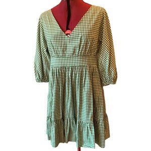 KATE SPADE Mini Gingham Bodega Dress with pockets peasant sleeves -  Size: 12